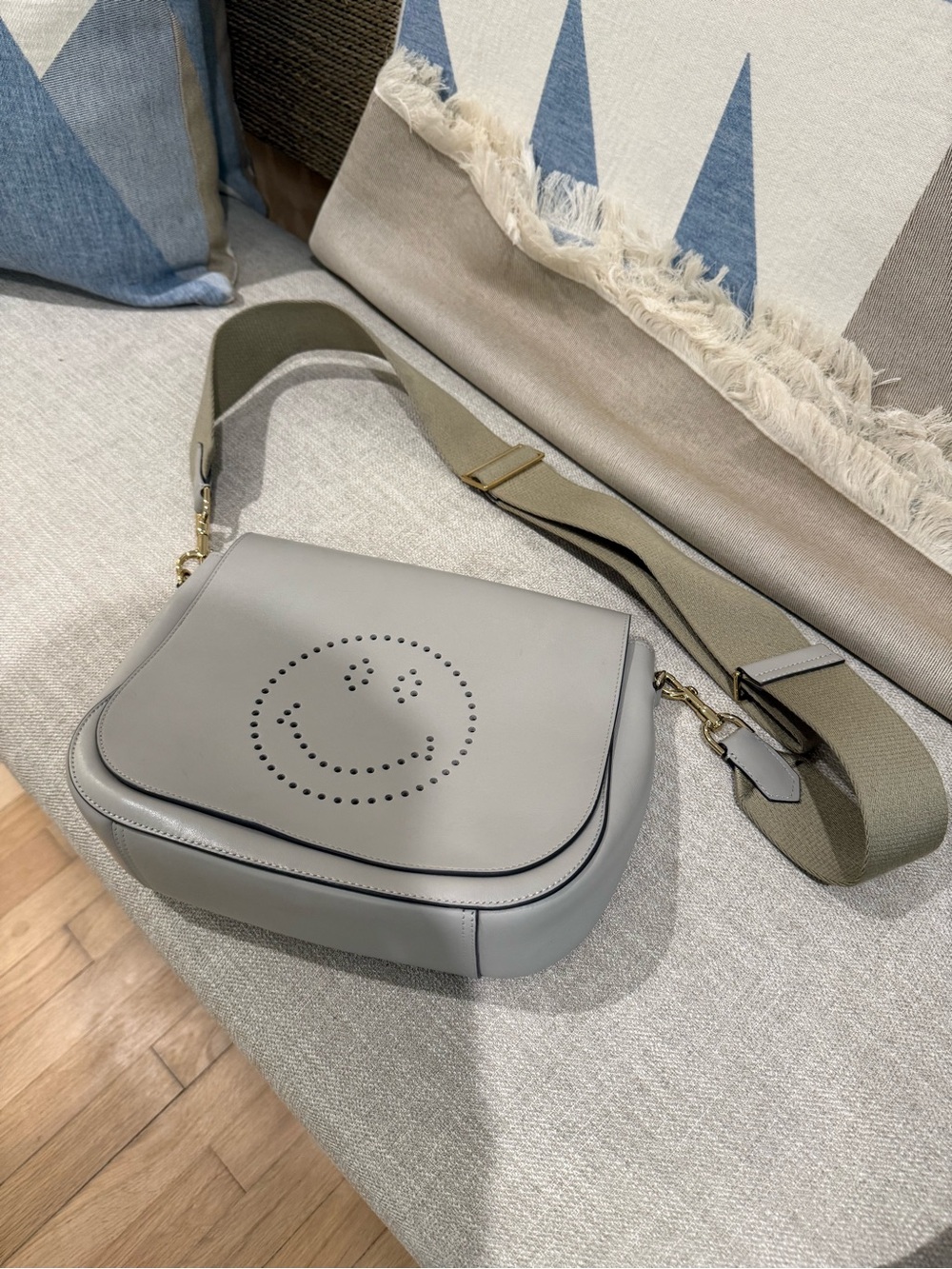 Anya Hindmarch Light Gray Smiley Crossbody Bag